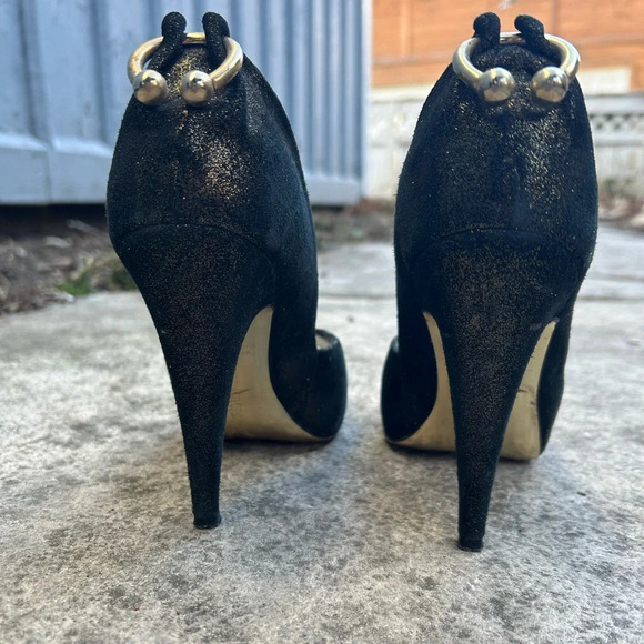 Guillaume Hinfray black and  gold peep toe heel, size 37.5 - Picture 5 of 16